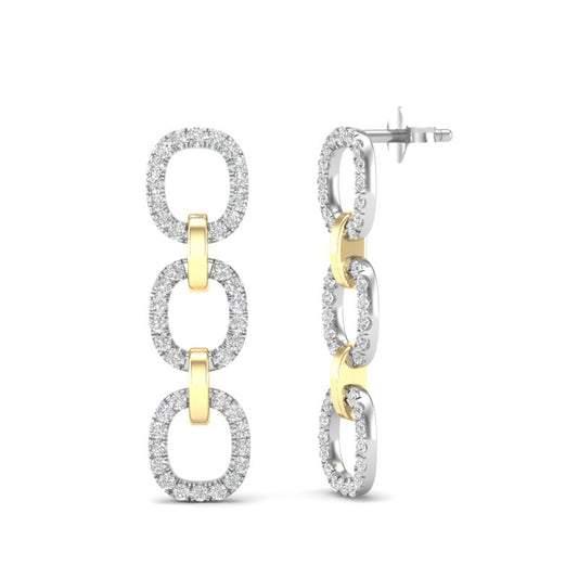 14k Two-toned Gold Chain-link Diamond Drop Earrings - Abtin & Company 
