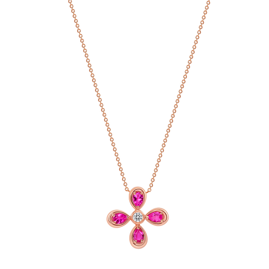 14K Rose Gold Pink Sapphire & Diamond Flower Pendant - Abtin & Company 