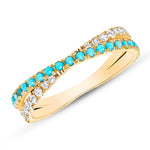 14K Yellow Gold Diamond & Turquoise Criss-Cross Band - Abtin & Company 