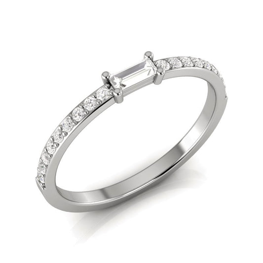 14k Gold White Baguette Sapphire & Diamond Wedding Band/Stackable Ring - Abtin & Company 