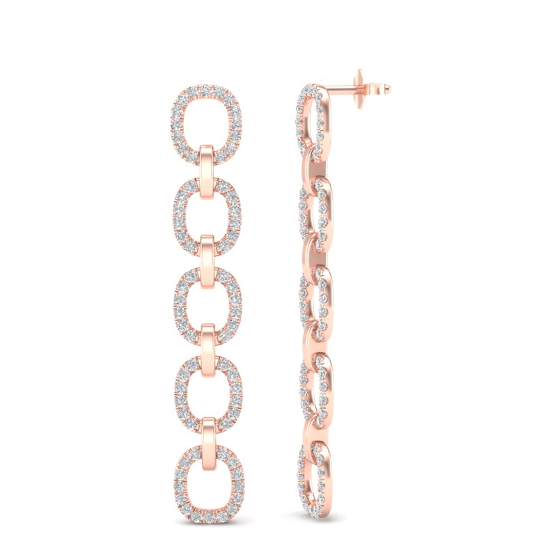 14k Gold Chain-link Diamond Drop Earrings - Abtin & Company 