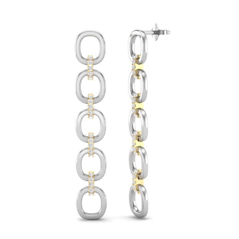 14k White Gold Chain-link Diamond Earrings - Abtin & Company 