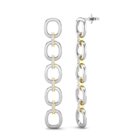 14k White Gold Chain-link Diamond Earrings - Abtin & Company 