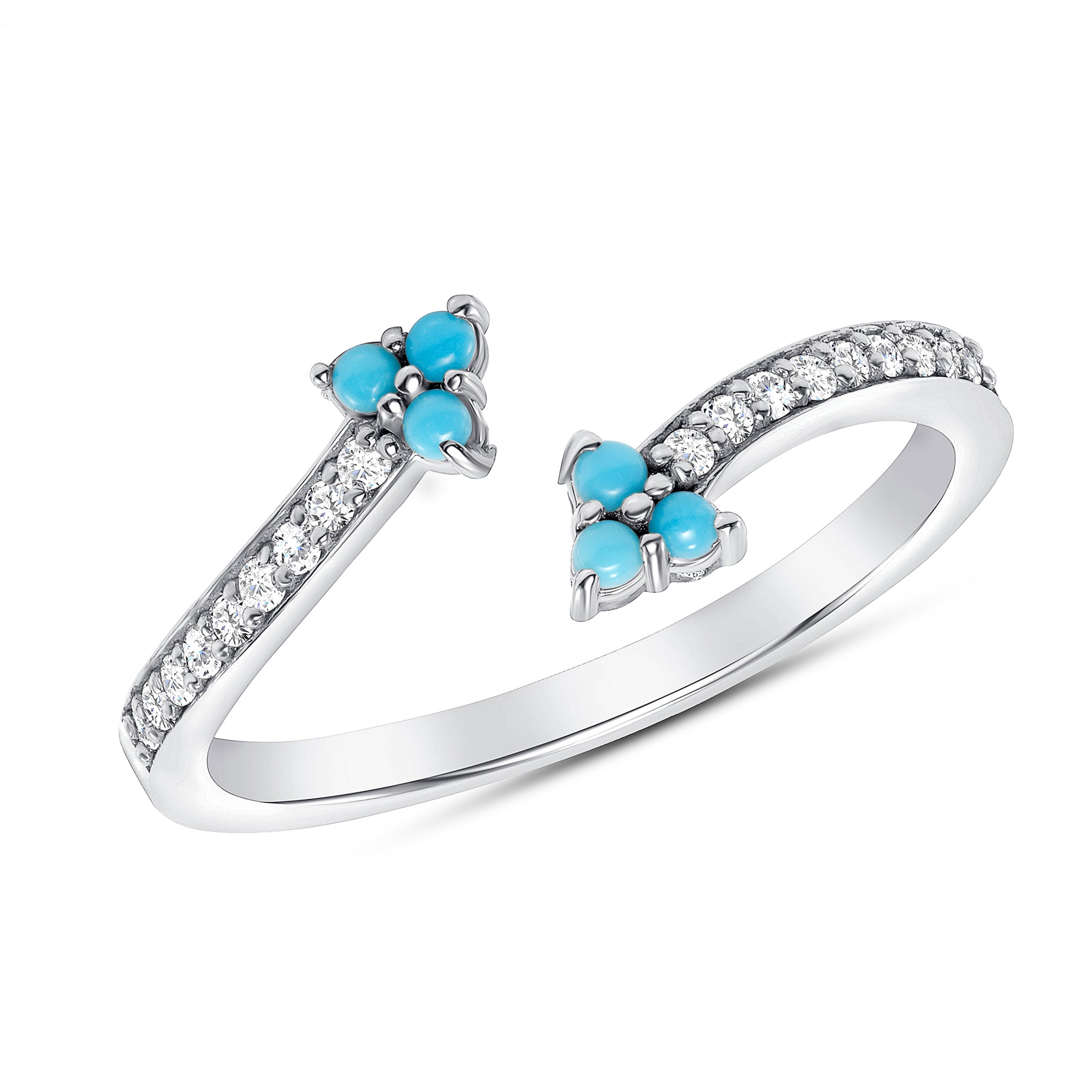 14K Gold Diamond and Turquoise Clover Bypass Ring - Abtin & Company 