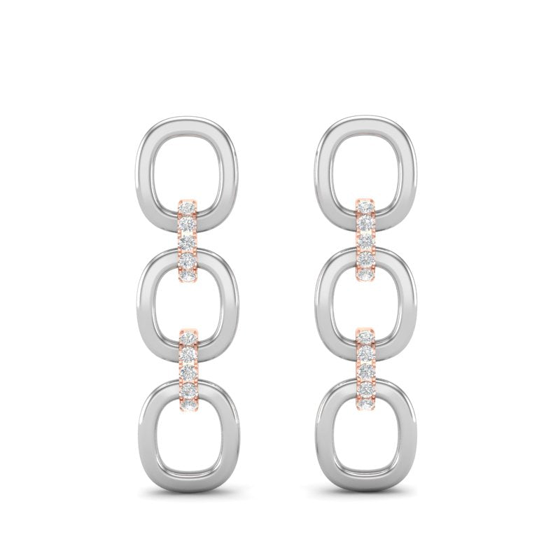 14k Two-toned Gold Chain-link Diamond Earrings - Abtin & Company 