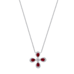 14K White Gold Ruby & Diamond Flower Pendant - Abtin & Company 