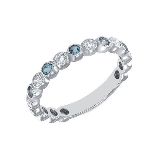 14K White Gold Diamond and Aquamarine stackable Ring Band - Abtin & Company 