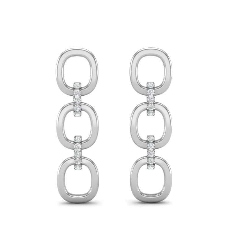 14k White Gold Chain-link Diamond Drop Earrings - Abtin & Company 