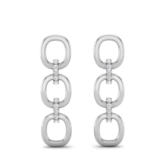 14k White Gold Chain-link Diamond Drop Earrings - Abtin & Company 