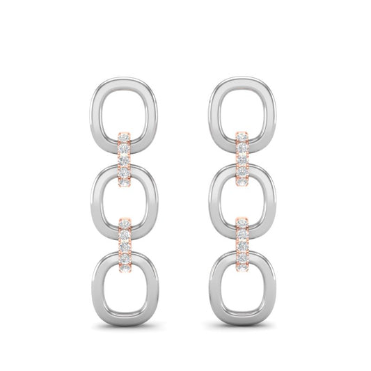 14k Two-toned Gold Chain-link Diamond Earrings - Abtin & Company 