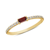 14K Yellow Gold Diamond & Garnet Baguette Stackable Minimal Dainty Band - Abtin & Company 