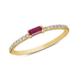 14K Yellow Gold Diamond & Ruby Baguette Stackable Minimal Dainty Band - Abtin & Company 