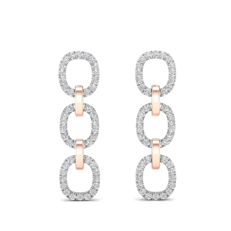 14k Two-toned Gold Chain-link Diamond Drop Earrings - Abtin & Company 