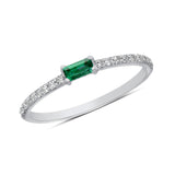 14K White Gold Diamond & Emerald Baguette Stackable Ring Wedding Band - Abtin & Company 