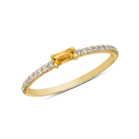 14K Yellow Gold Diamond & Yellow Sapphire Baguette stackable Ring Minimal Dainty Band - Abtin & Company 