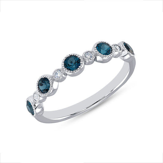 14K White Gold Alternate London Blue Topaz & Diamond Bezel Set Stackable Ring - Abtin & Company 