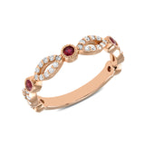 14K Rose Gold Diamond & Ruby Bead & Eye Bezel Set Stacking Ring - Abtin & Company 