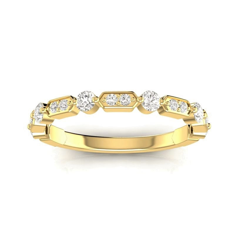 14k Gold Diamond Vintage Deco Stackable Ring Wedding Band - Abtin & Company 