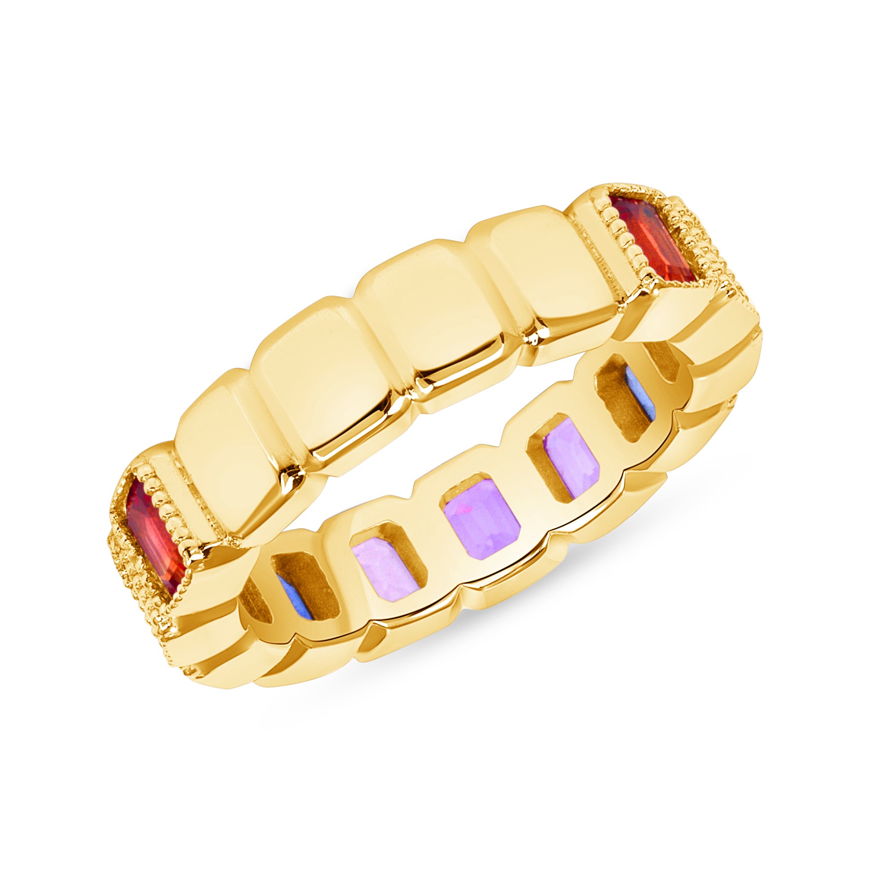 14K Multi-Sapphire Rainbow Ring ABB-340-RWB - Abtin & Company 