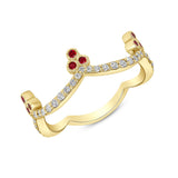 14K Yellow Gold Diamond & Ruby Crown Ring Stackable Band - Abtin & Company 