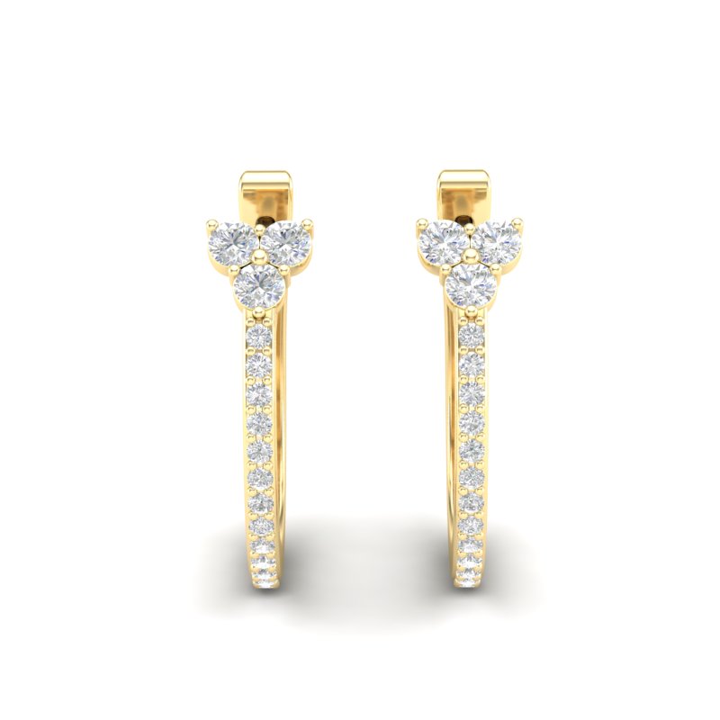 14K Gold Flower Diamond Huggie Earrings - Abtin & Company 