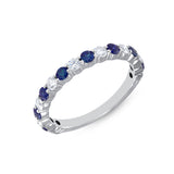 14K White Gold Alternating Diamond & Blue Sapphire Stackable Wedding Band - Abtin & Company 