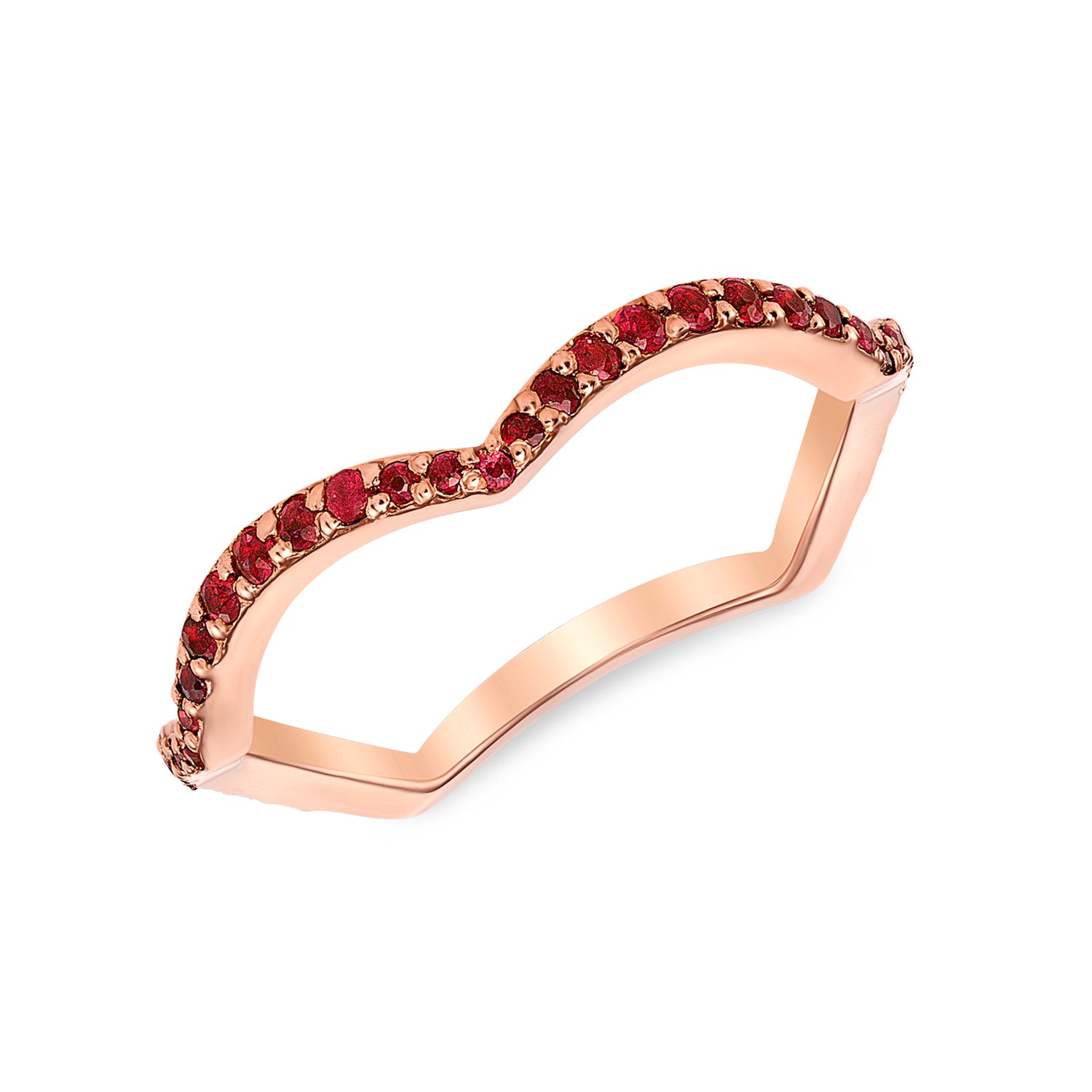 14K Rose Gold Ruby Wave Stacking Band - Abtin & Company 