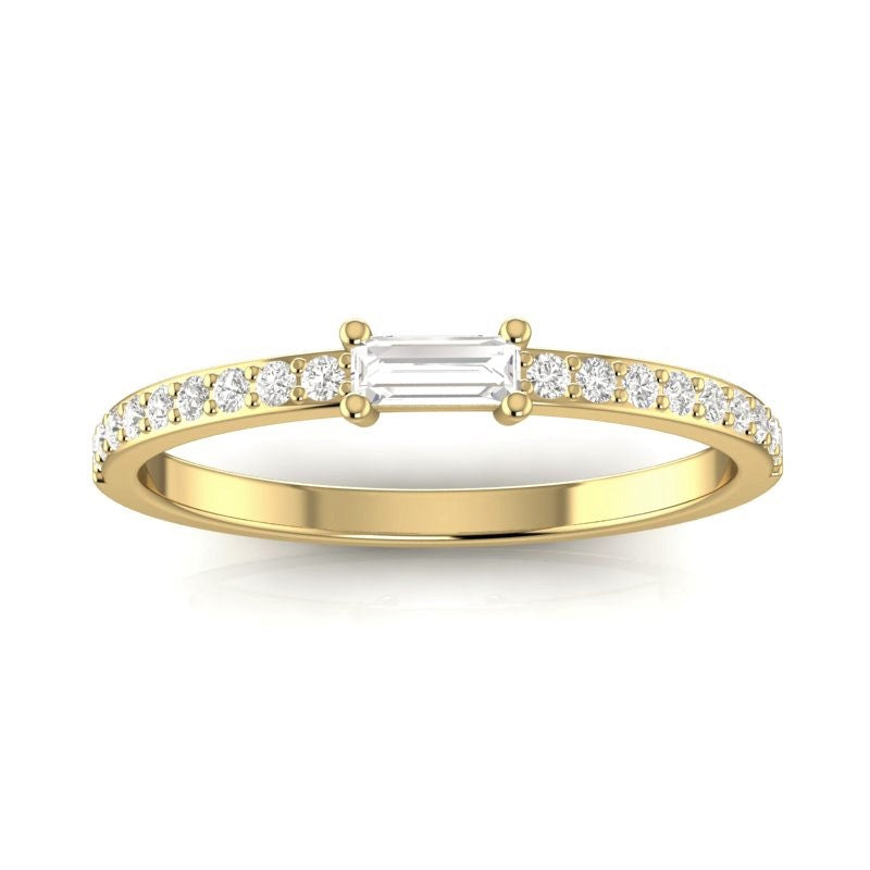14k Gold White Baguette Sapphire & Diamond Wedding Band/Stackable Ring - Abtin & Company 