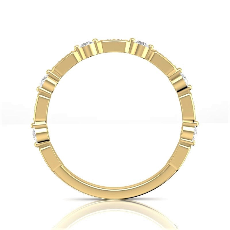 14k Gold Diamond Vintage Deco Stackable Ring Wedding Band - Abtin & Company 