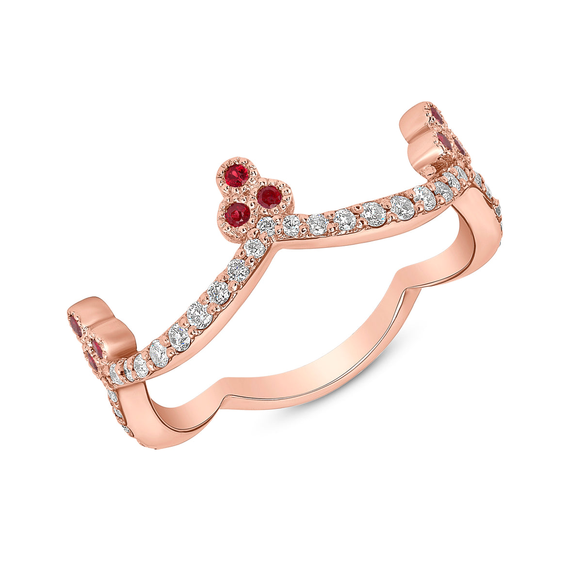 14K Rose Gold Diamond & Pink Sapphire Crown Ring Stacking Band - Abtin & Company 