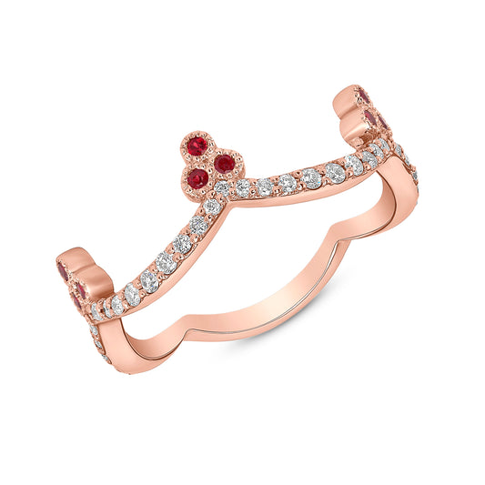 14K Rose Gold Diamond & Pink Sapphire Crown Ring Stacking Band - Abtin & Company 