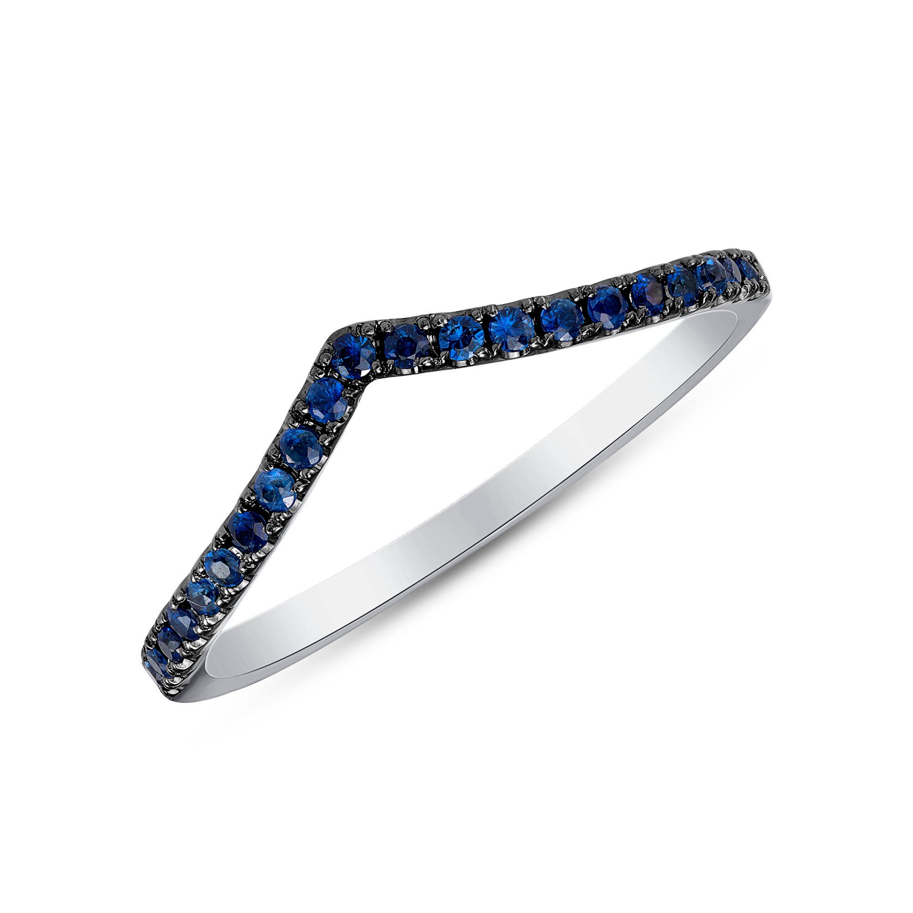 14K Gold Blue Sapphire Chevron Stackable Band - Abtin & Company 