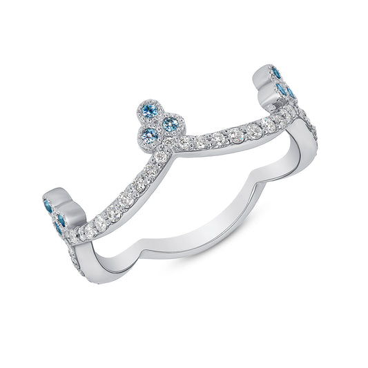 14K White Gold Diamond & Blue Topaz Crown Ring - Abtin & Company 