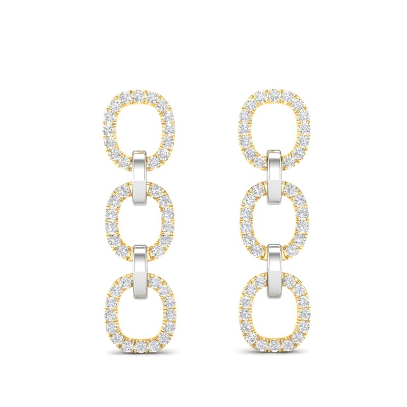 14k Two-toned Gold Chain-link Diamond Drop Earrings - Abtin & Company 