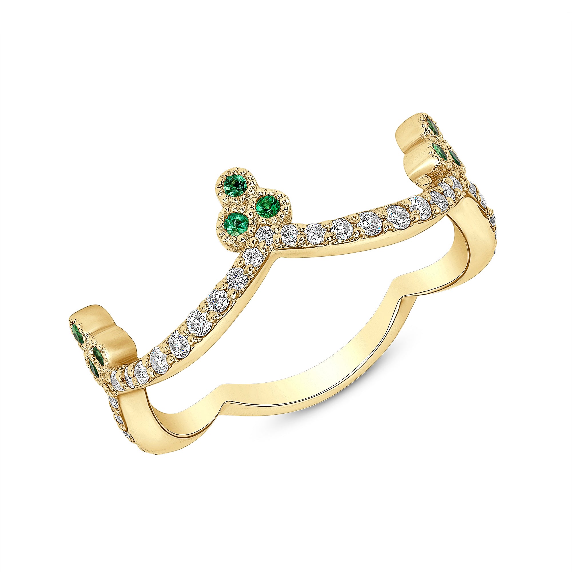 14K Yellow Gold Diamond & Emerald Crown Ring Stacking Band - Abtin & Company 