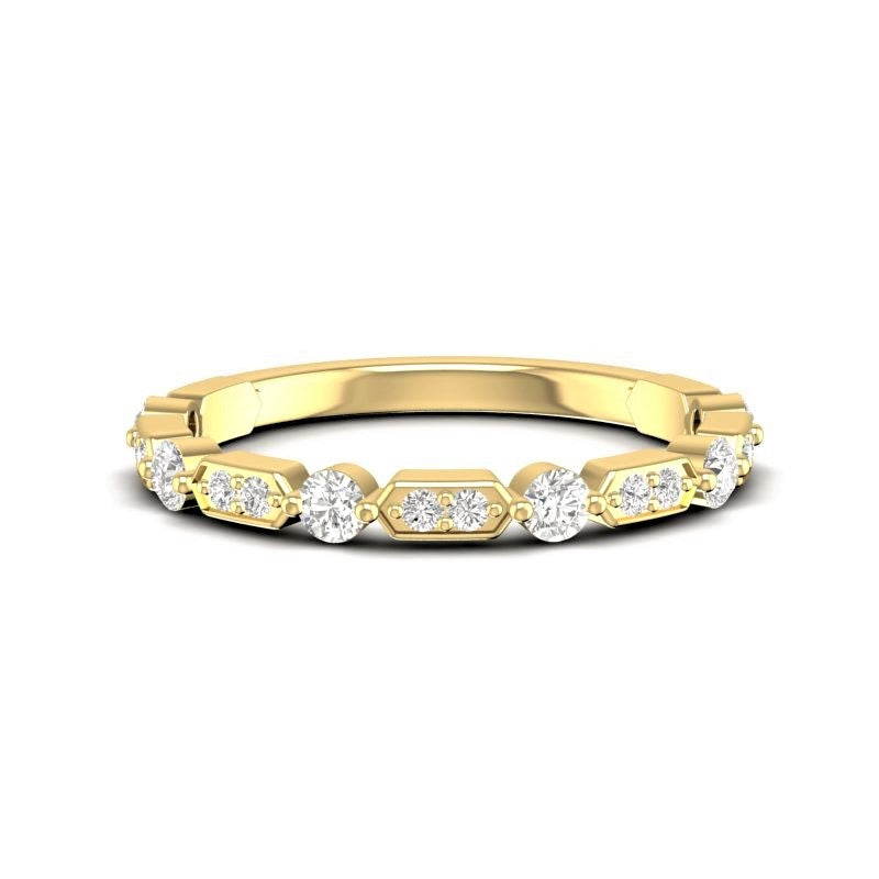 14k Gold Diamond Vintage Deco Stackable Ring Wedding Band - Abtin & Company 