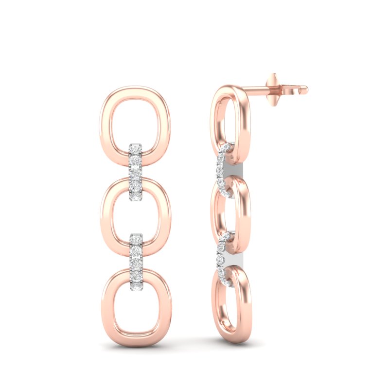 14k Two-toned Gold Chain-link Diamond Earrings - Abtin & Company 