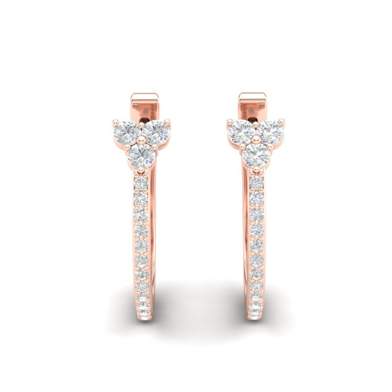 14K Gold Flower Diamond Huggie Earrings - Abtin & Company 