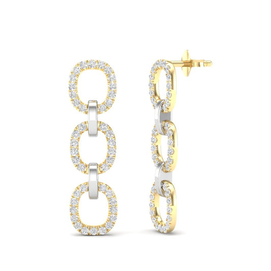 14k Two-toned Gold Chain-link Diamond Drop Earrings - Abtin & Company 