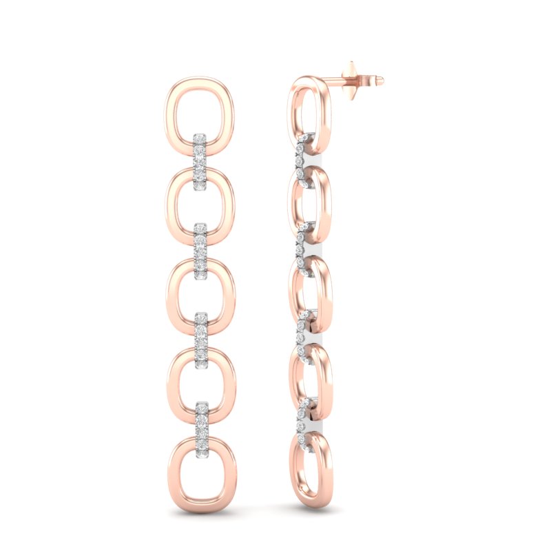 14k Two-toned Gold Chain-link Diamond Earrings - Abtin & Company 