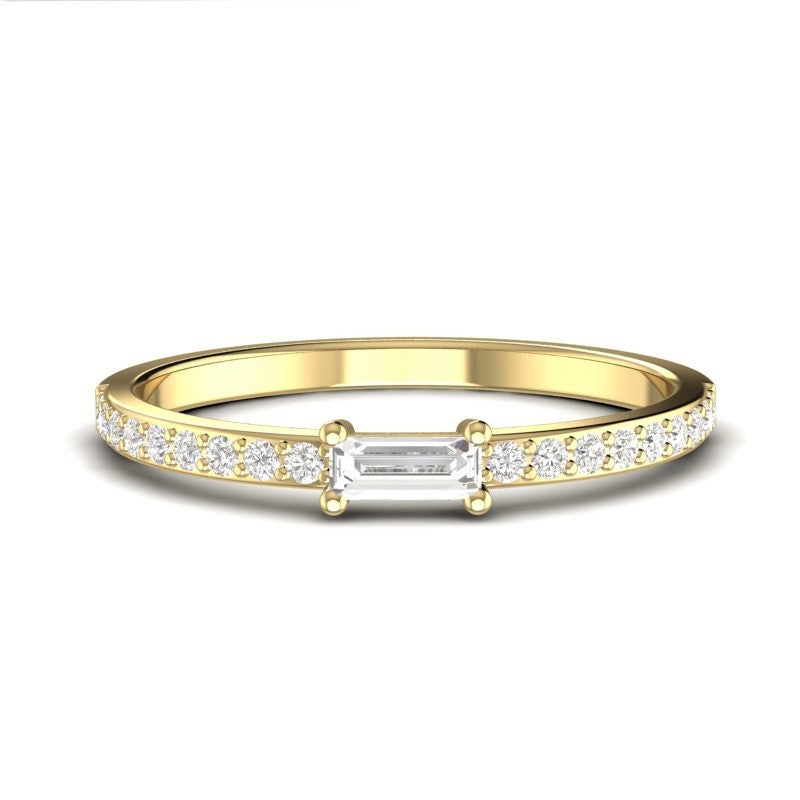 14k Gold White Baguette Sapphire & Diamond Wedding Band/Stackable Ring - Abtin & Company 
