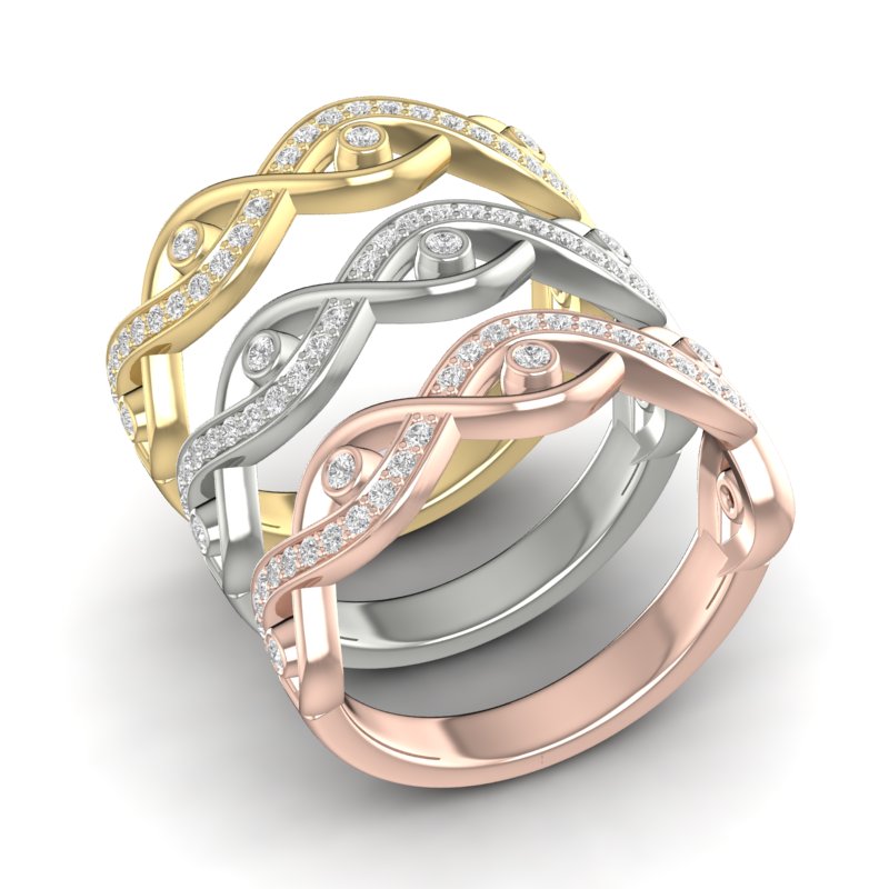 14k Gold Diamond Twisted Wedding Band Stacking Ring - Abtin & Company 