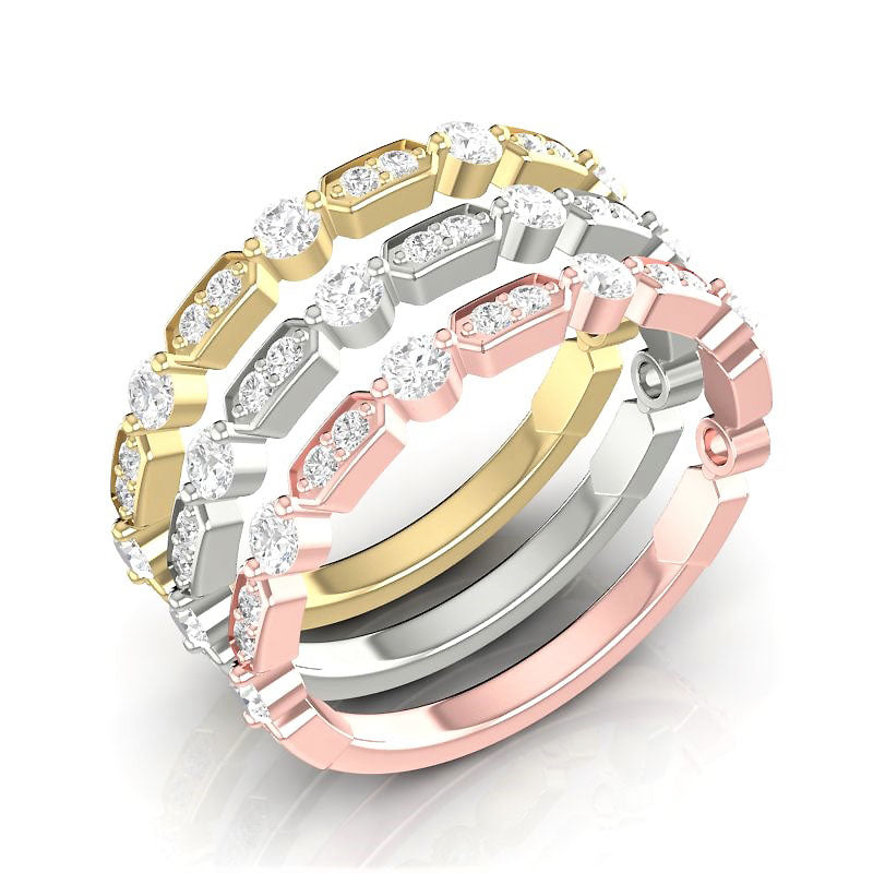 14k Gold Diamond Vintage Deco Stackable Ring Wedding Band - Abtin & Company 