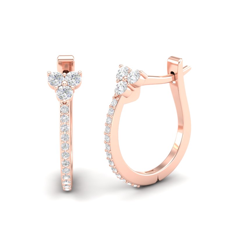 14K Gold Flower Diamond Huggie Earrings - Abtin & Company 