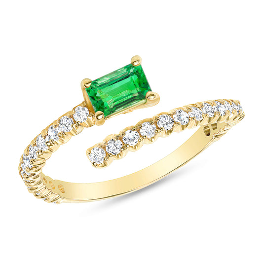 14K Yellow Gold Diamond & Emerald Bypass Fashion Ring - Abtin & Company 
