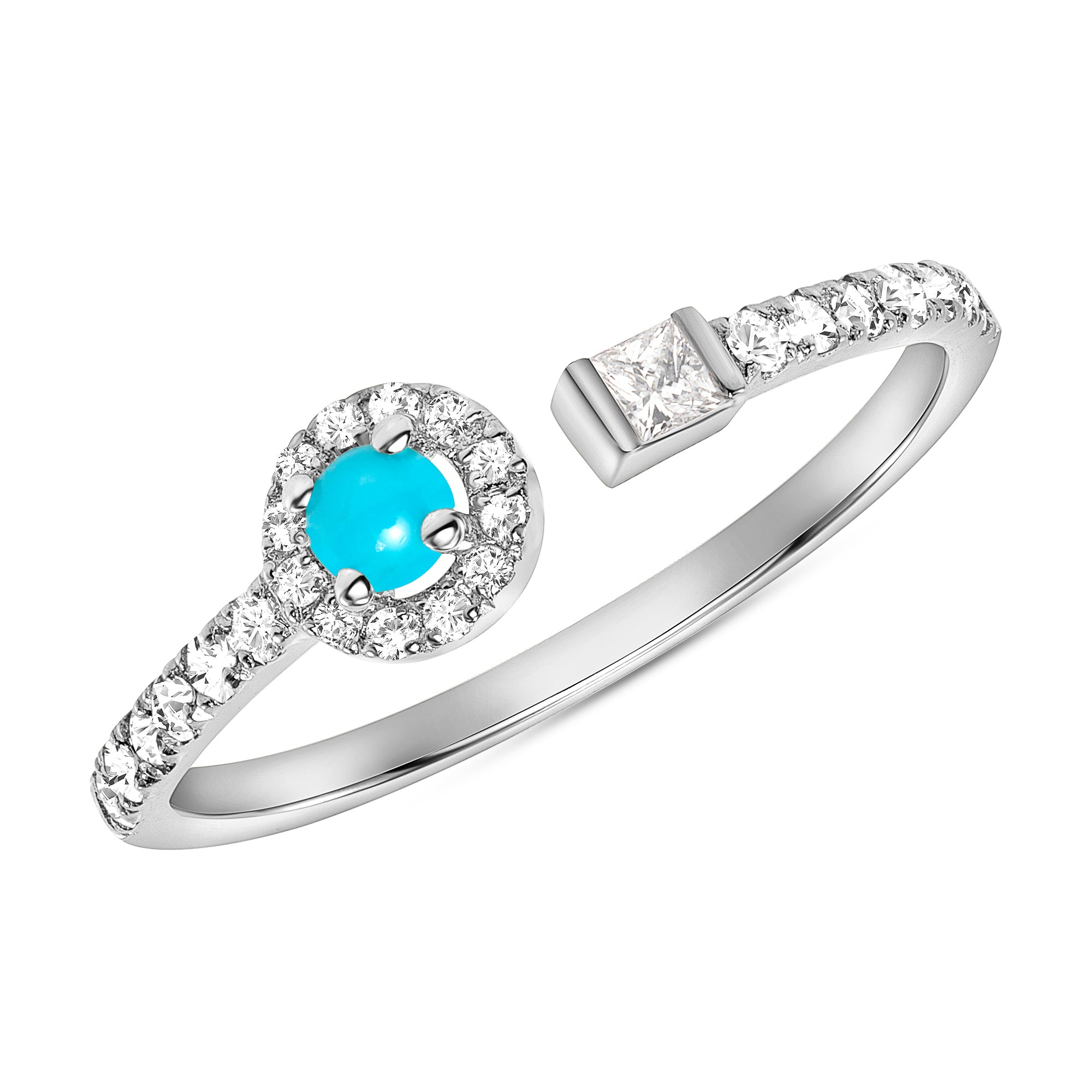 14K Gold Diamond and Turquoise Open Ring - Abtin & Company 