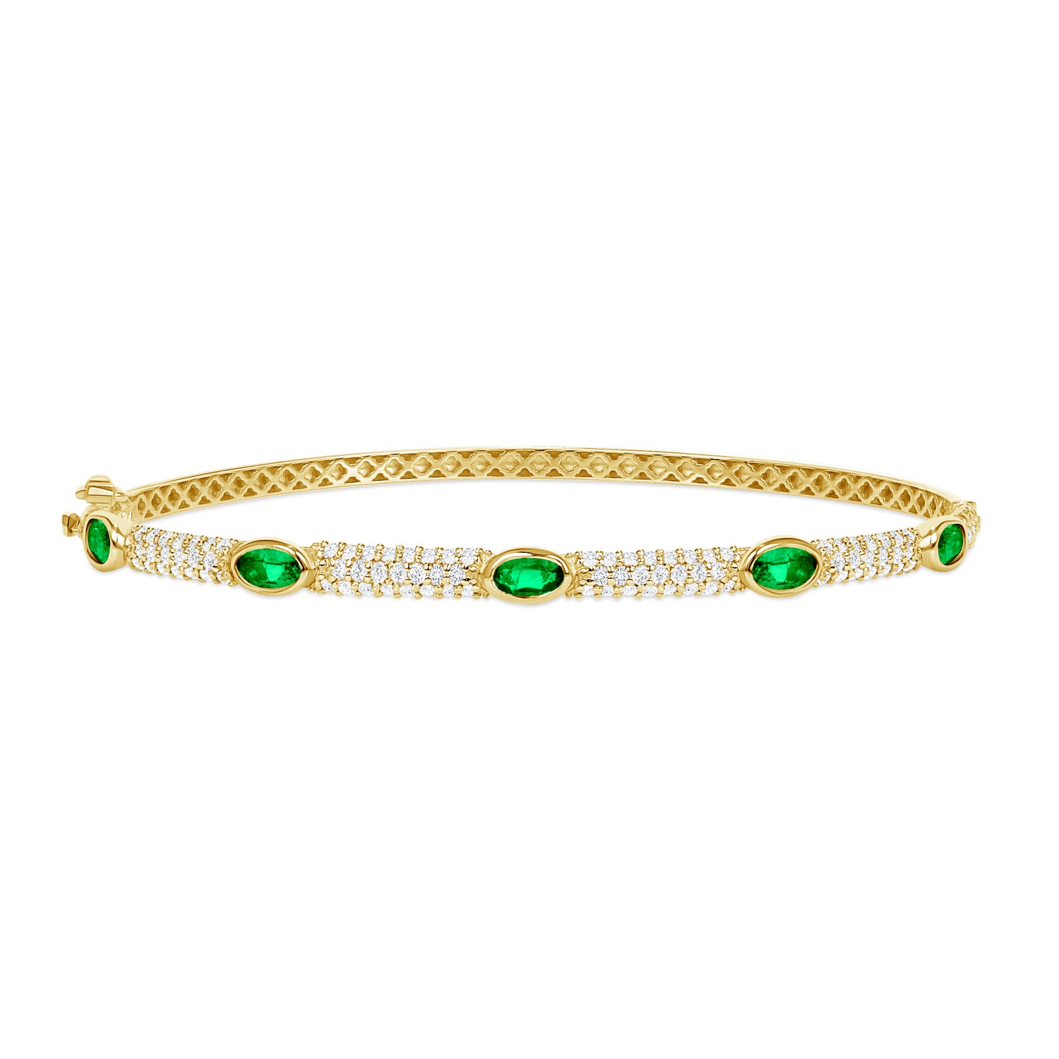 14K Gold Diamond and Emerald Bangle - Abtin & Company 