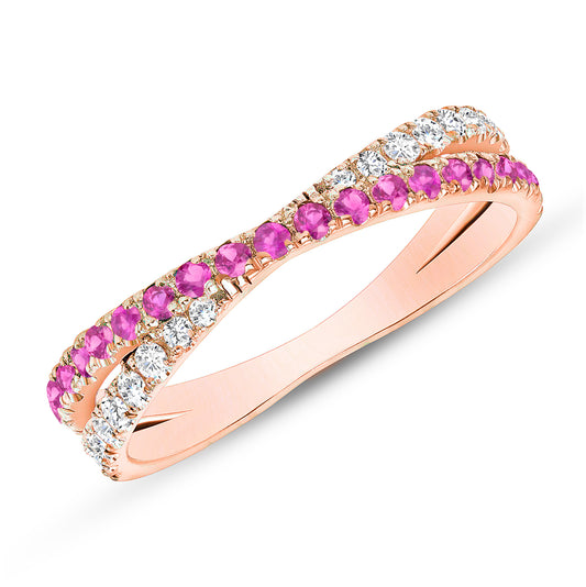 14K Rose Gold Diamond & Pink Sapphire Criss-Cross Ring - Abtin & Company 