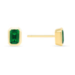 14K Gold Emerald-cut Emerald Stud Earring - Abtin & Company 