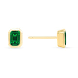 14K Gold Emerald-cut Emerald Stud Earring - Abtin & Company 